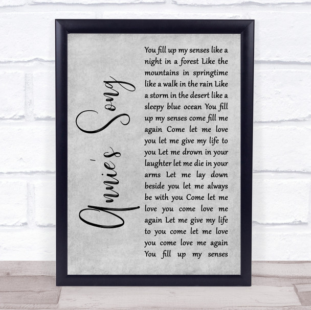 John Denver Annie's Song Grey Rustic Script Song Lyric Print