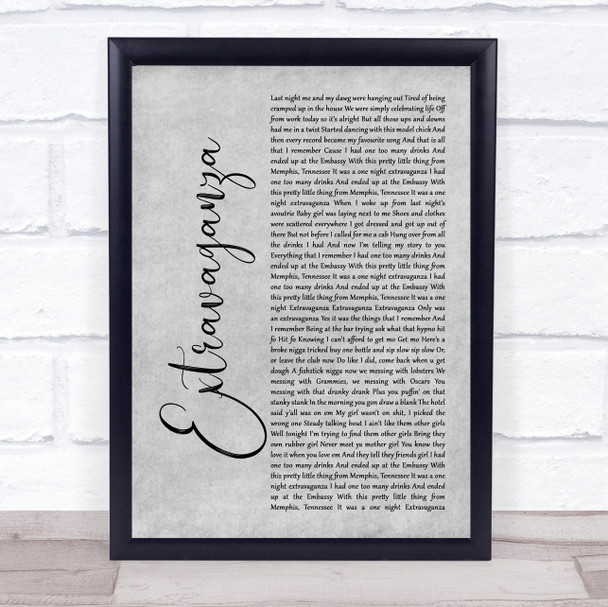 Jamie Foxx Extravaganza Rustic Script Grey Song Lyric Print