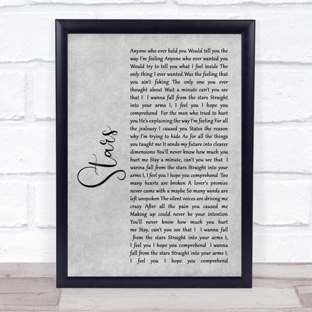 Simply Red Stars Rustic Script Grey Song Lyric Quote Print