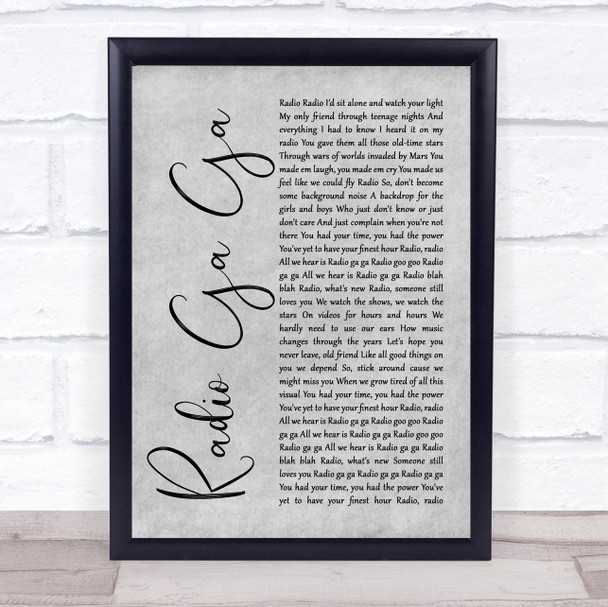 Queen Radio Ga Ga Rustic Script Grey Song Lyric Print