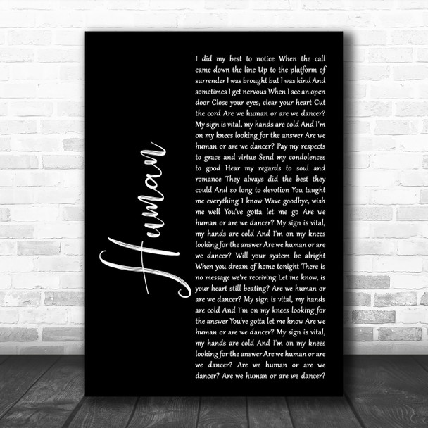 The Killers Human Black Script Song Lyric Music Wall Art Print