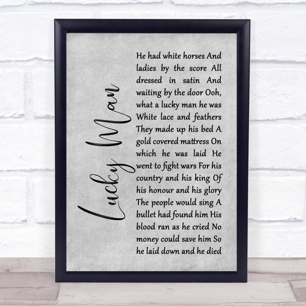 Greg Lake Lucky Man Rustic Script Grey Song Lyric Print