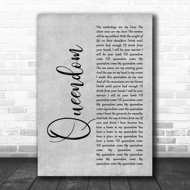 AURORA Queendom Grey Rustic Script Song Lyric Print