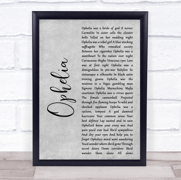 Natalie Merchant Ophelia Grey Rustic Script Song Lyric Print