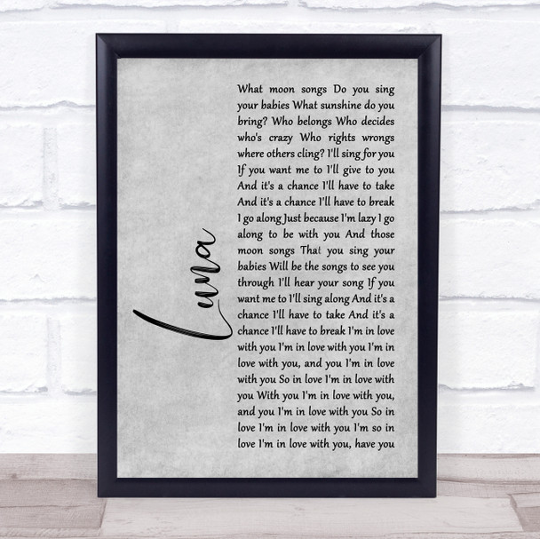 The Smashing Pumpkins Luna Rustic Script Grey Song Lyric Print