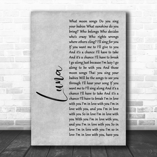 The Smashing Pumpkins Luna Rustic Script Grey Song Lyric Print