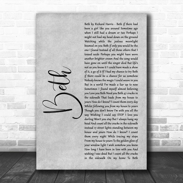 Richard Harris Beth Grey Rustic Script Song Lyric Print