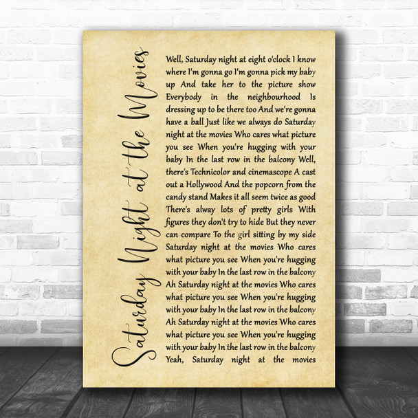 The Drifters Saturday Night at the Movies Rustic Script Song Lyric Print