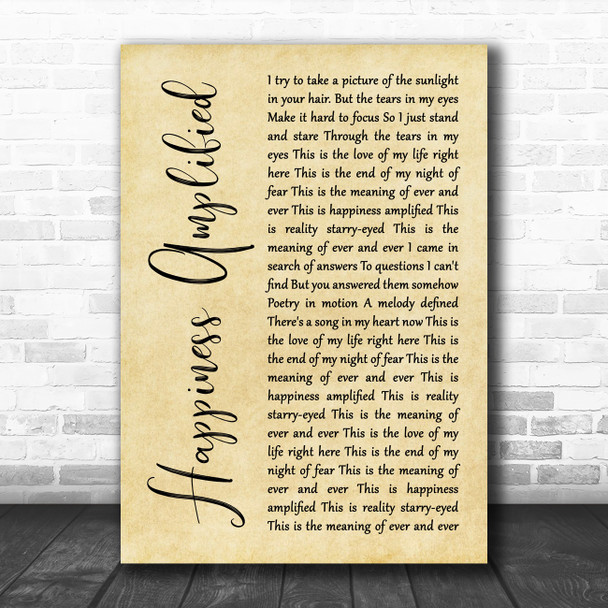 Above & Beyond Happiness Amplified Rustic Script Song Lyric Print