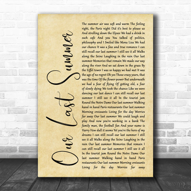 ABBA Our Last Summer Rustic Script Song Lyric Print