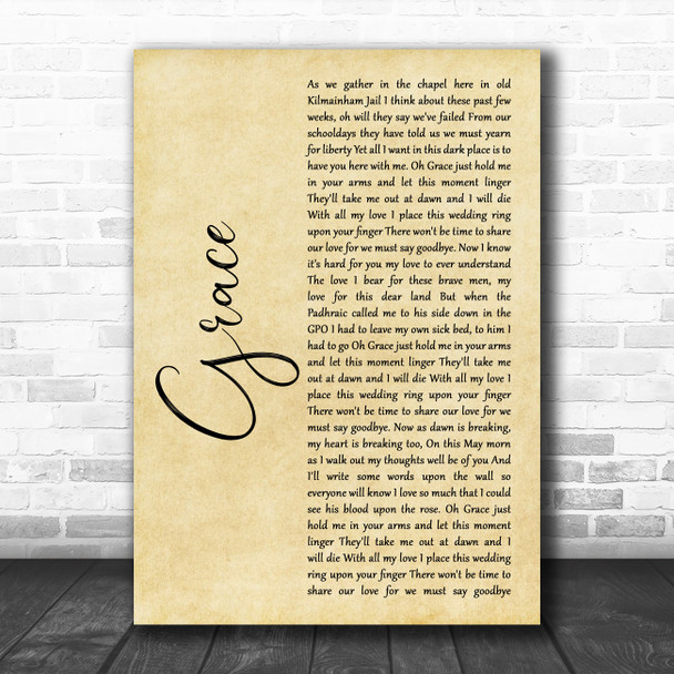 Charlie and the bhoys Grace Rustic Script Song Lyric Print