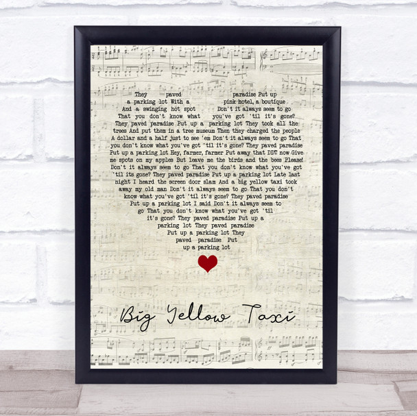 Joni Mitchell Big Yellow Taxi Script Heart Song Lyric Print