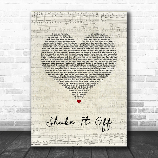 Taylor Swift Shake It Off Script Heart Song Lyric Print