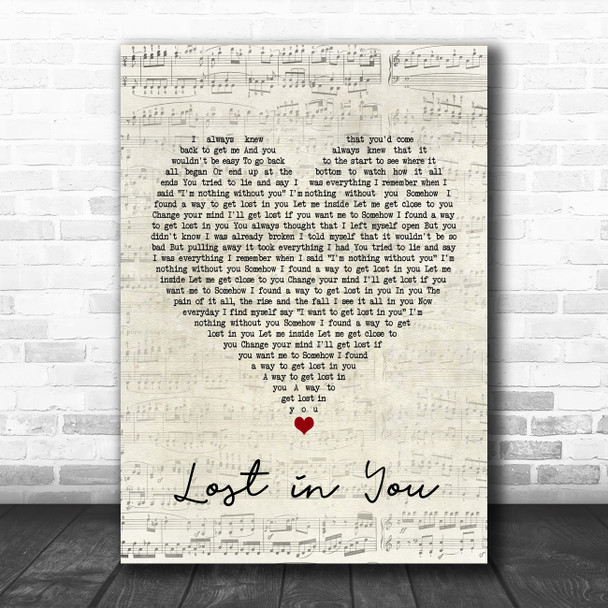 Three Days Grace Lost in You Script Heart Song Lyric Print