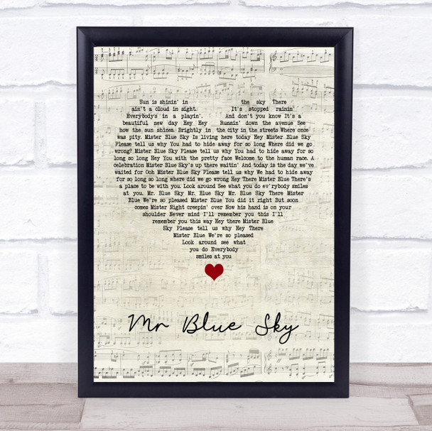 ELO Mr Blue Sky Script Heart Song Lyric Print