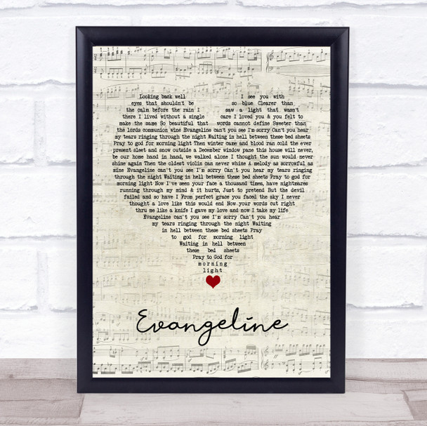 Turnpike Troubadours Evangeline Script Heart Song Lyric Print