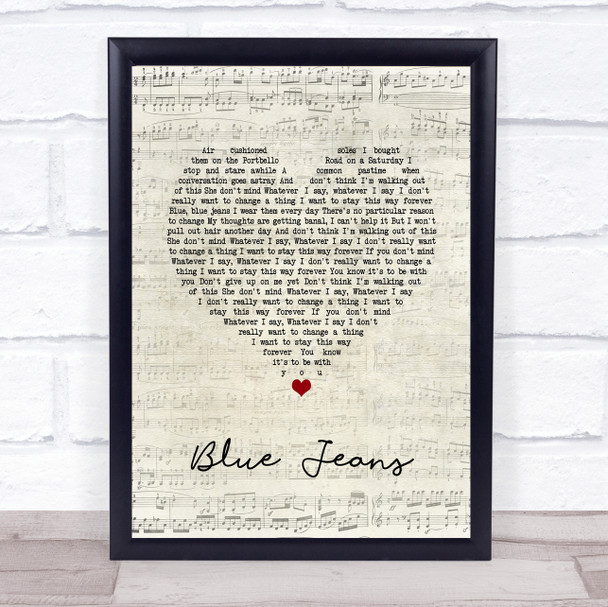 Blur Blue Jeans Script Heart Song Lyric Print