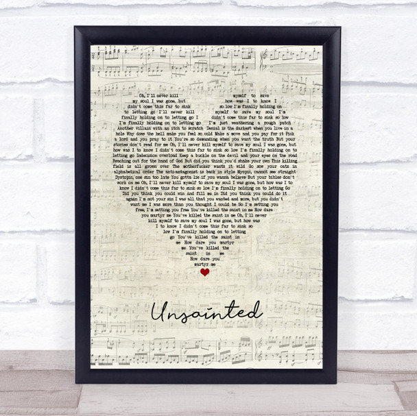 Slipknot Unsainted Script Heart Song Lyric Print