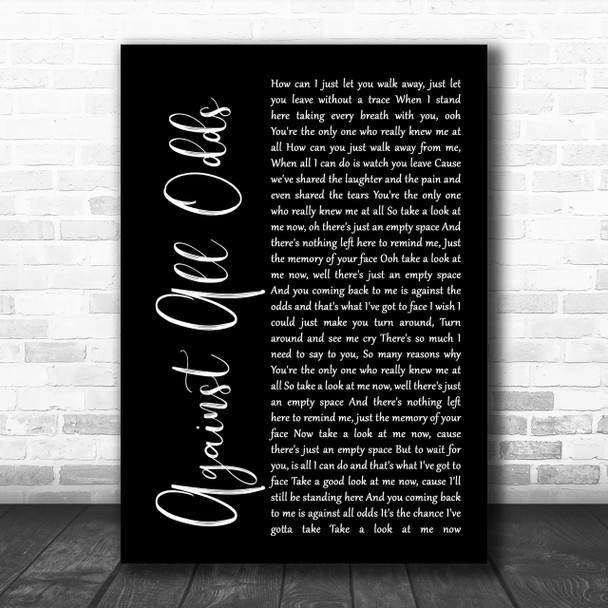 Phil Collins Against All Odds Black Script Song Lyric Music Wall Art Print