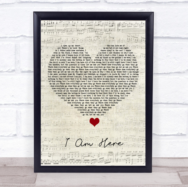 Pink I Am Here Script Heart Song Lyric Print