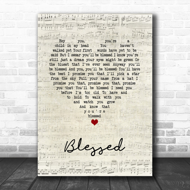 Elton John Blessed Script Heart Song Lyric Print