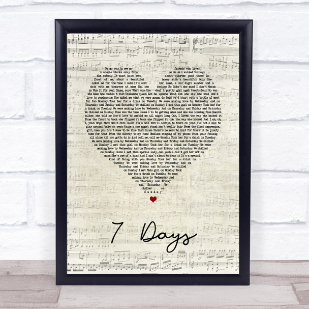 Craig David 7 Days Script Heart Song Lyric Print