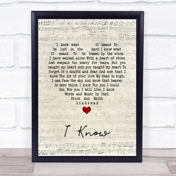 Perry Como I Know Script Heart Song Lyric Print