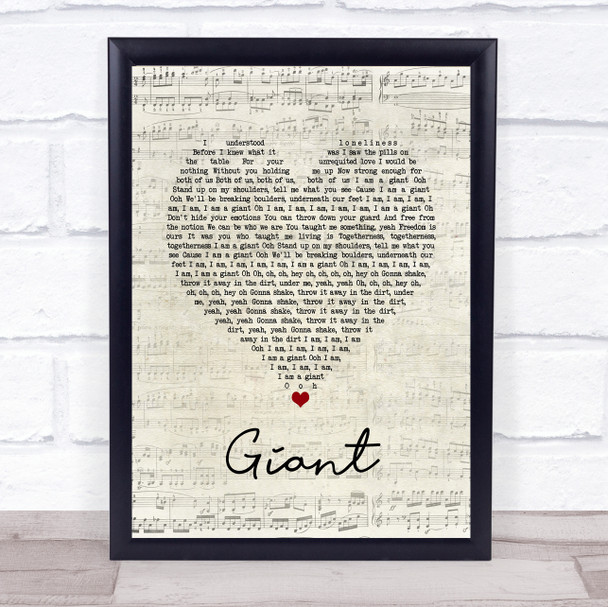 Calvin Harris & Rag'n'Bone Man Giant Script Heart Song Lyric Print