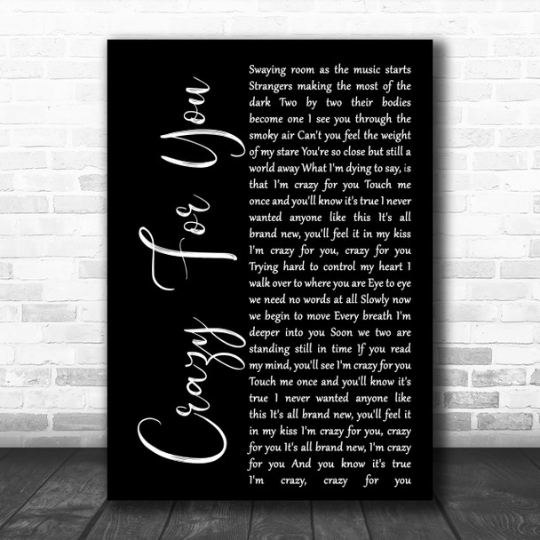 Madonna Crazy For You Black Script Song Lyric Music Wall Art Print