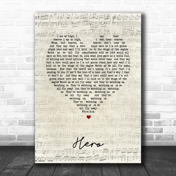 Nickelback Hero Script Heart Song Lyric Print