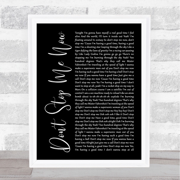 Queen Don't Stop Me Now Black Script Song Lyric Music Wall Art Print