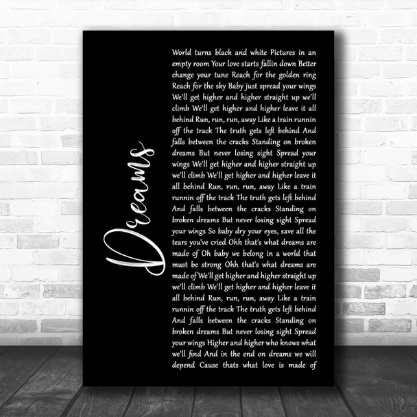 Van Halen Dreams Black Script Song Lyric Music Wall Art Print