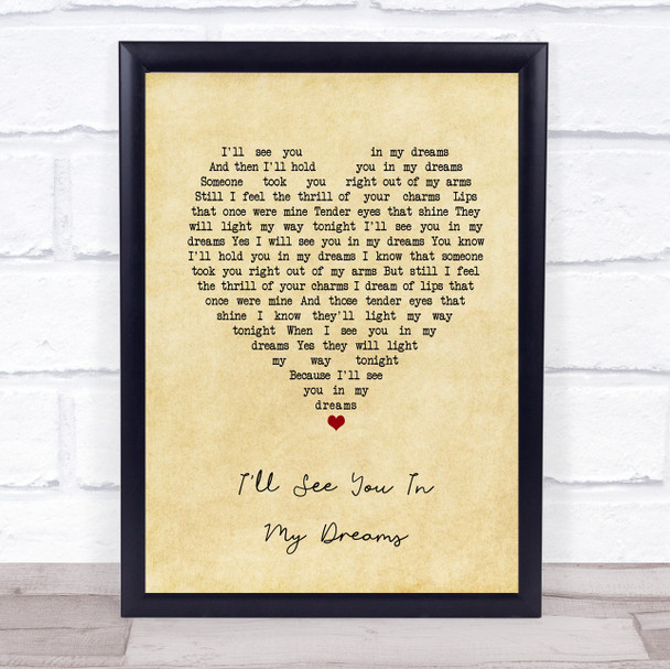 Joe Brown I'll See You In My Dreams Vintage Heart Song Lyric Print