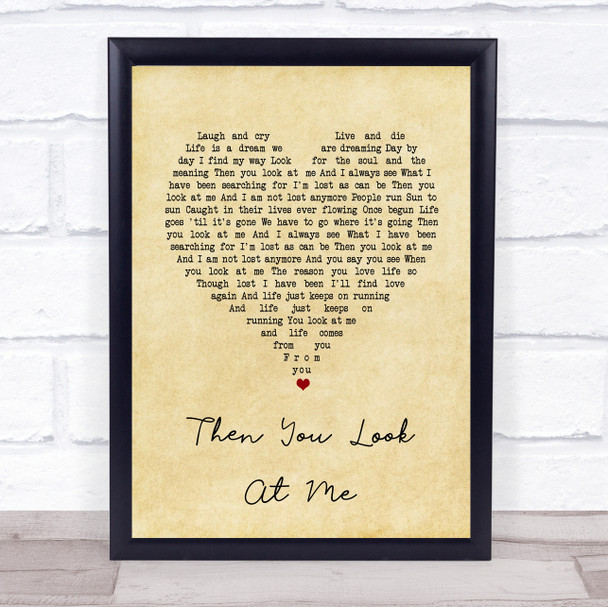 Celine Dion Then You Look At Me Vintage Heart Song Lyric Print