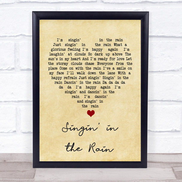Gene Kelly Singin' in the Rain Vintage Heart Song Lyric Print