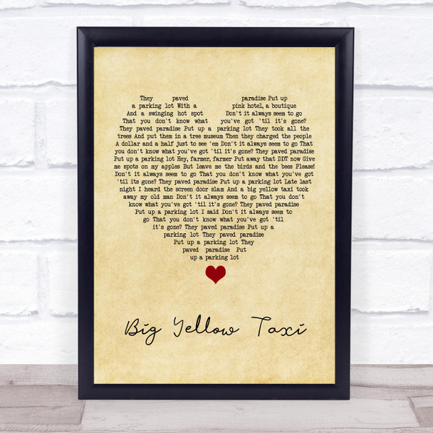 Joni Mitchell Big Yellow Taxi Vintage Heart Song Lyric Print