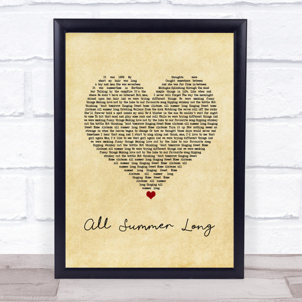 Kid Rock All Summer Long Vintage Heart Song Lyric Print