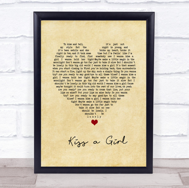 Keith Urban Kiss A Girl] Vintage Heart Song Lyric Print