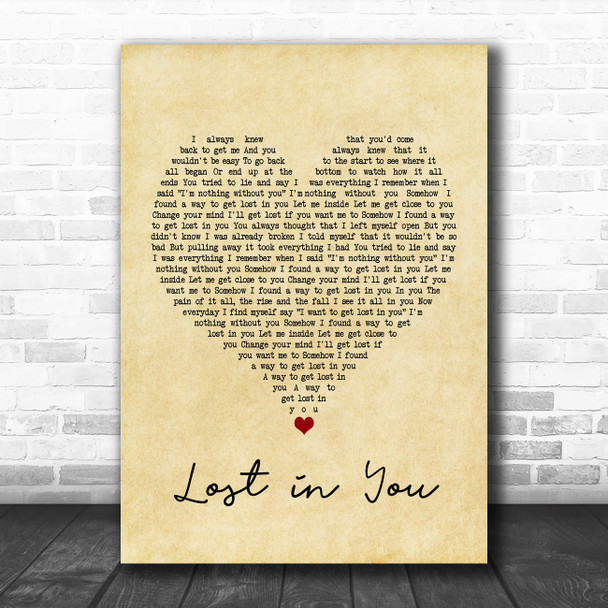 Three Days Grace Lost in You Vintage Heart Song Lyric Print