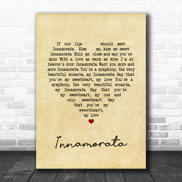 Dean Martin Innamorata Vintage Heart Song Lyric Print