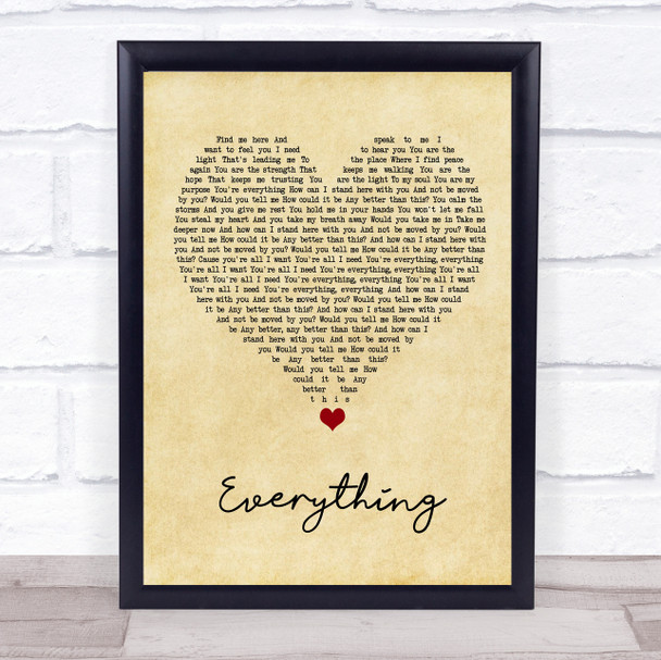 Lifehouse Everything Vintage Heart Song Lyric Print