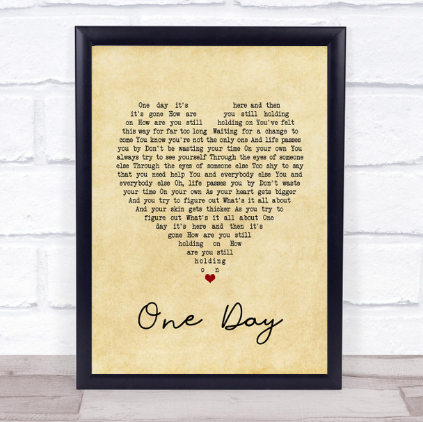 Kodaline One Day Vintage Heart Song Lyric Print