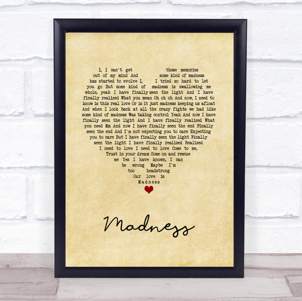 Muse Madness Vintage Heart Song Lyric Print