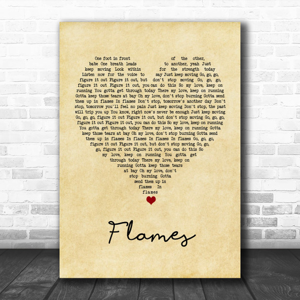 David Guetta & Sia Flames Vintage Heart Song Lyric Print