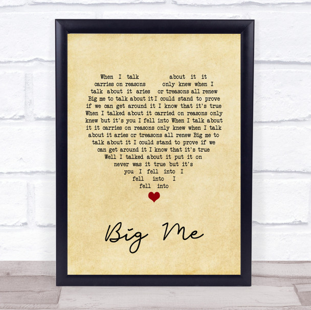 Foo Fighters Big Me Vintage Heart Song Lyric Print