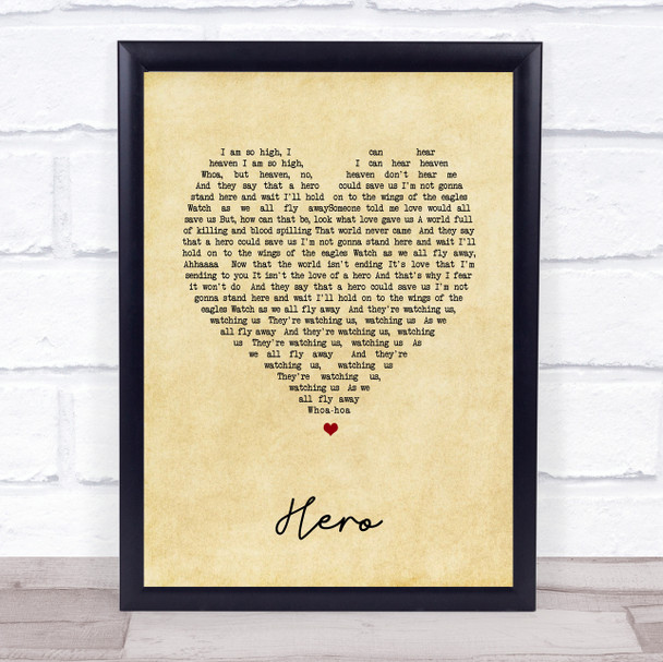 Nickelback Hero Vintage Heart Song Lyric Print