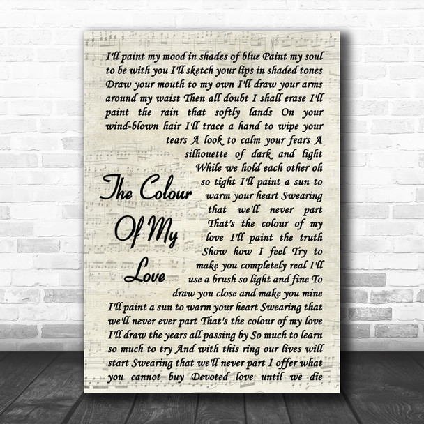 Celine Dion The Colour Of My Love Vintage Script Song Lyric Print