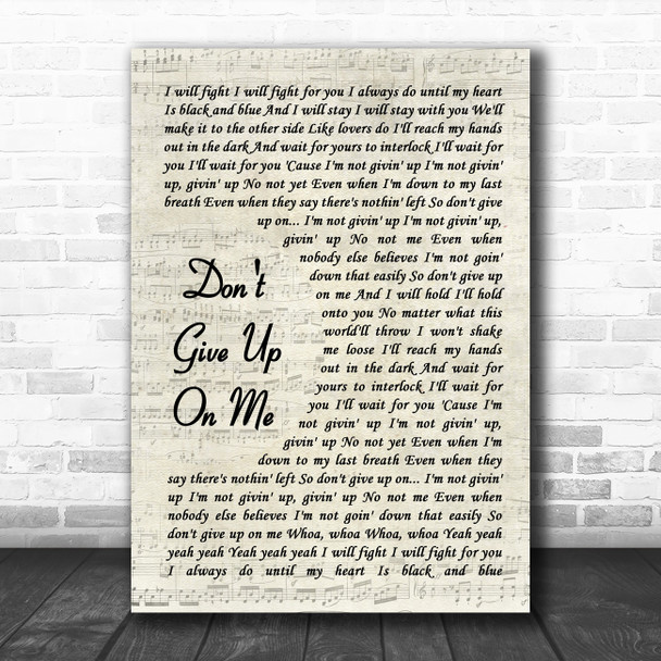 Andy Grammer Don't Give Up On Me Vintage Script Song Lyric Print