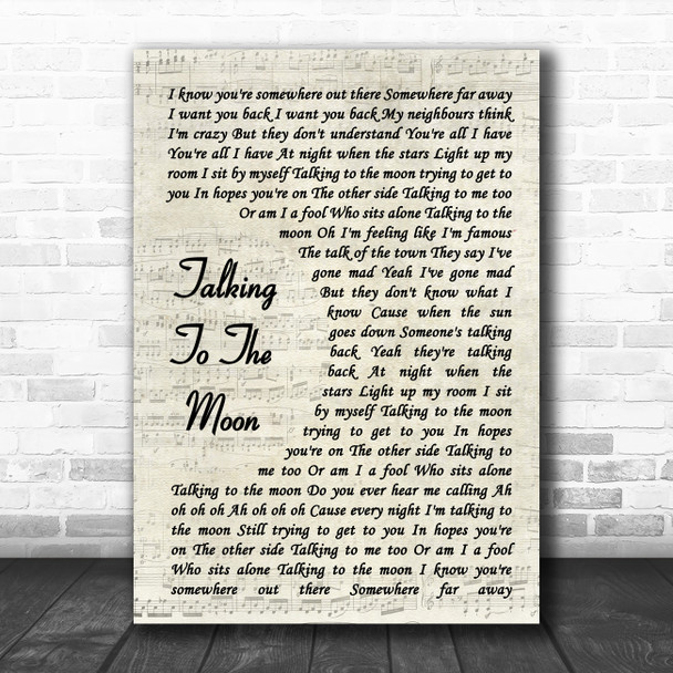 Bruno Mars Talking To The Moon Vintage Script Song Lyric Print