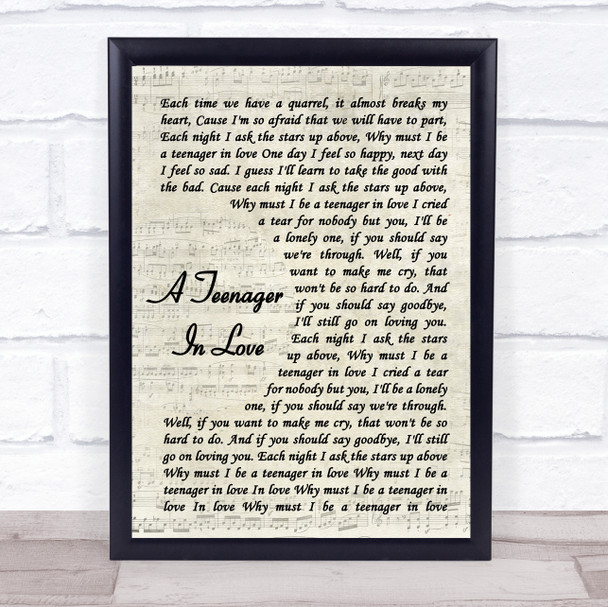 Dion and The Belmonts A Teenager In Love Vintage Script Song Lyric Print